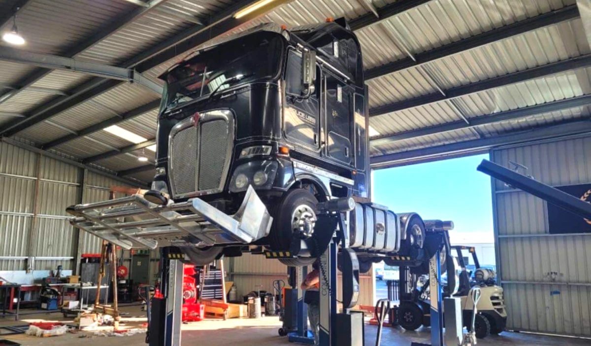 Heavy truck in workshop for service